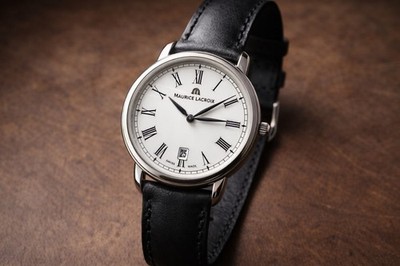 Maurice Lacroix Swiss Roman Dial Dress Watch Date Sapphire Leather Classic Runs