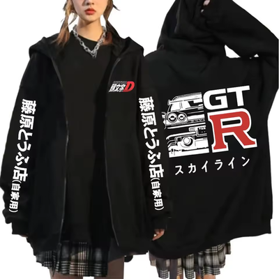 JDM Zip Up Hoodie Nissan Skyline GTR Initial D Anime Jacket Drift