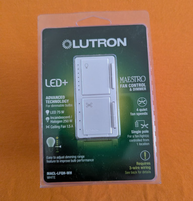 Lutron MACL-LFQH-WH Maestro Fan Control and Light Dimmer NEW