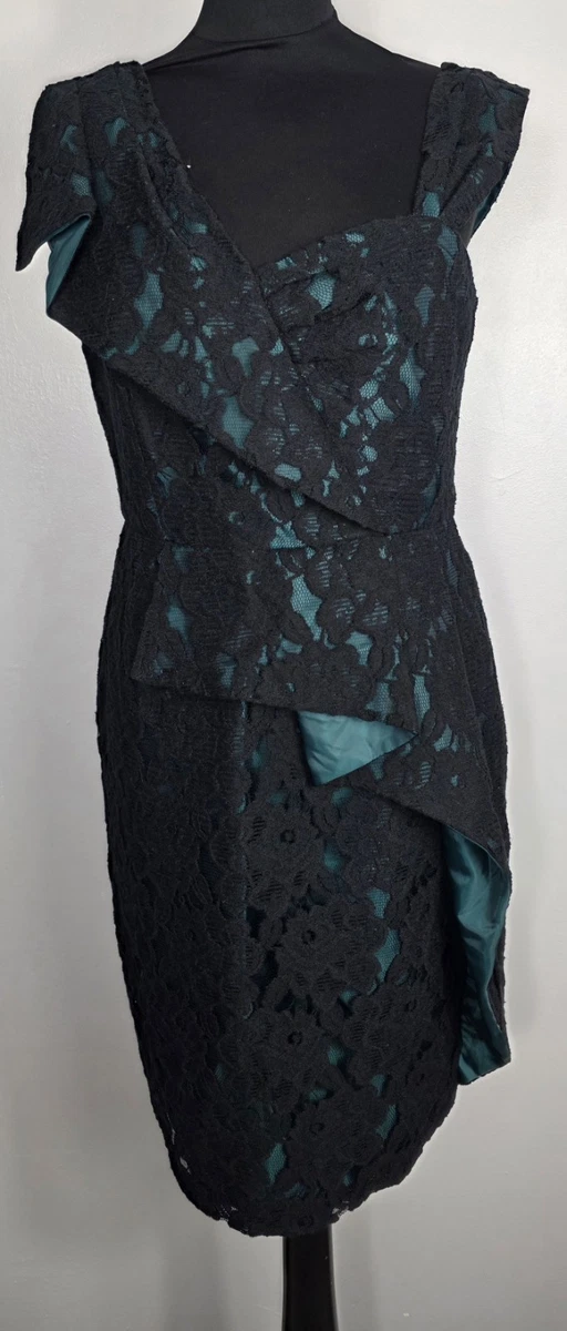 chinese dress ladies Per Una black lace over teal cocktail dress  The Frockery