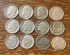 (12) Silver Roosevelt Dimes 1950’s,  90% Silver, Circulated