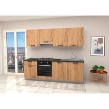 Cucina Lineare 240 Cm Rovere Con Top Antracite Mod. Gourmet