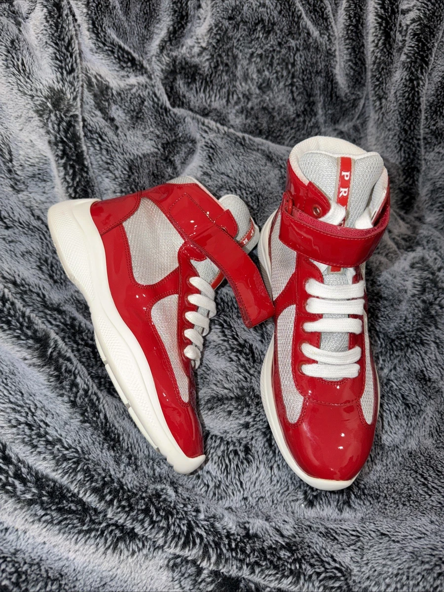 Prada America’s Cup High Top Sneakers Red Silver Patent SZ 9 Prada America main image 3