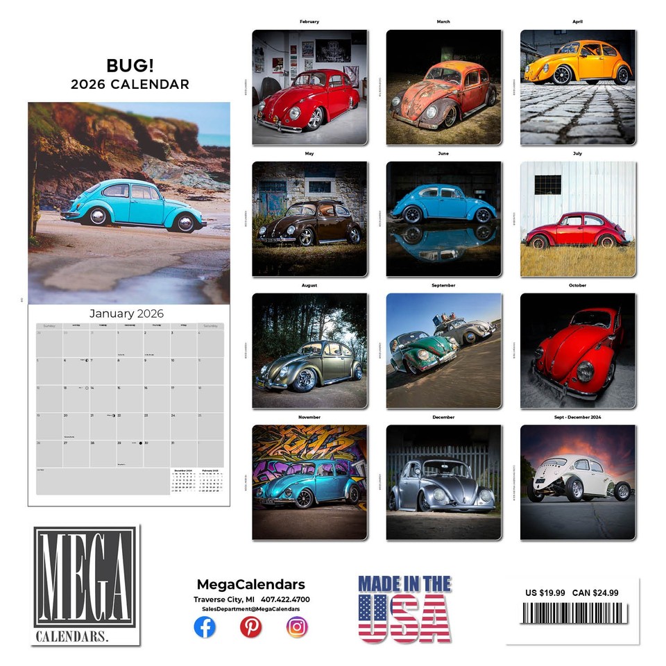 Bug! Beetle Tribute Calendar 2026 FULL SIZE 12x24 Made in USA | eBay