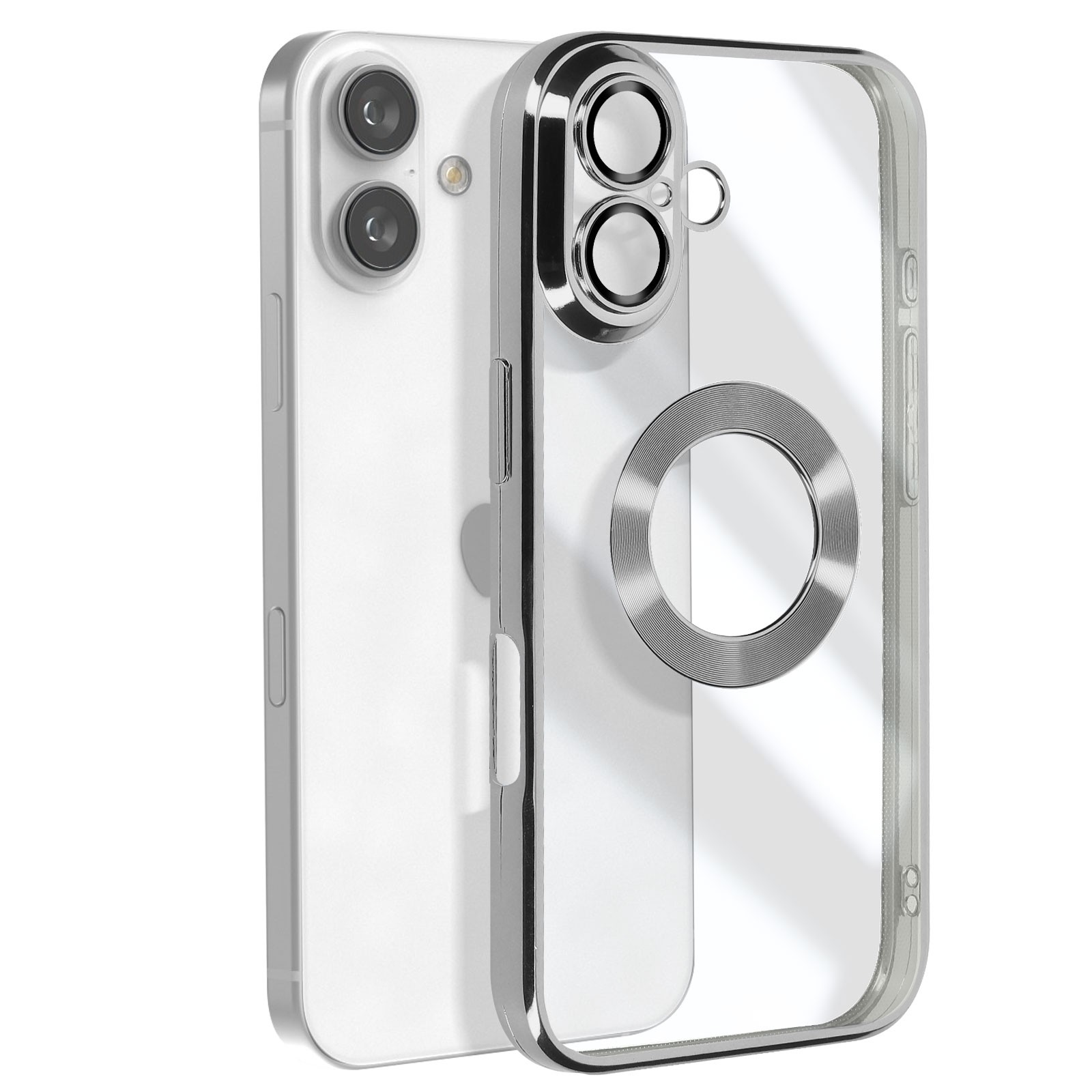 Coque iPhone 16 Avizar Glam argentée chic pour soirées et looks urbains