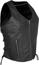 LADIES MOTORCYCLE STYLISH LEATHER VEST W/ CONCEALED CARRY POCKET