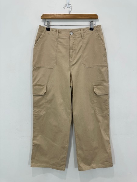 Forever New Cargo Pants Women AU 12 (32x25) Stone Wide Leg Cropped Cotton Blend