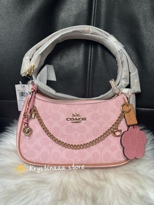 NWT Coach Gold Powder Pink Teri Shoulder Bag Signature with Charms