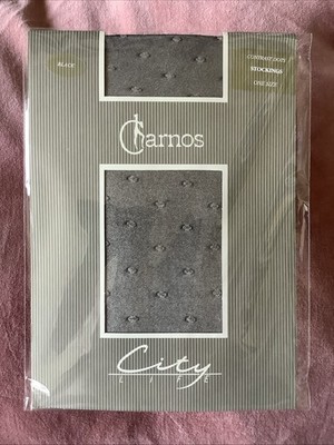 Vintage Charnos City Life gemusterte Retro Kostüm Strümpfe schwarz One Size