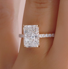 3.24 Ct Radiant  Round Cut Diamond Hidden Halo Engagement Ring 14K YG Lab Grown