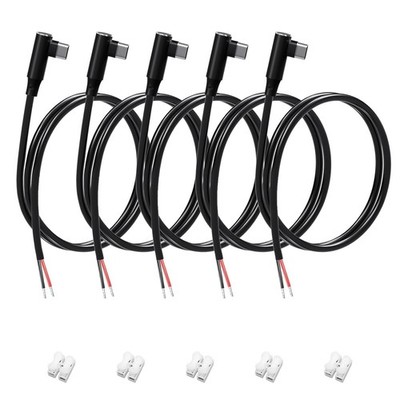 USB C Pigtail - USB C to 2 Pin Bare Wire Open End Power Cable, 90 Degree Righ...