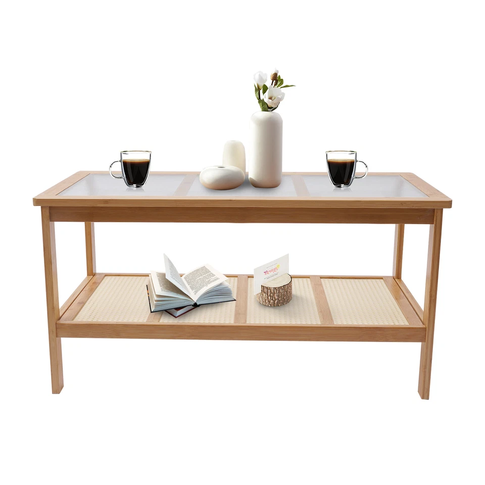 Wood Rectangle Coffee Table Glass Top Table Furniture For Living Room, Office - Image 4 of 4