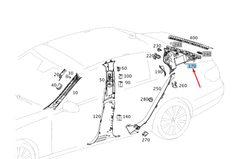 MERCEDES-BENZ E W212 Rear Left C-Pillar Trim A21269045259G26