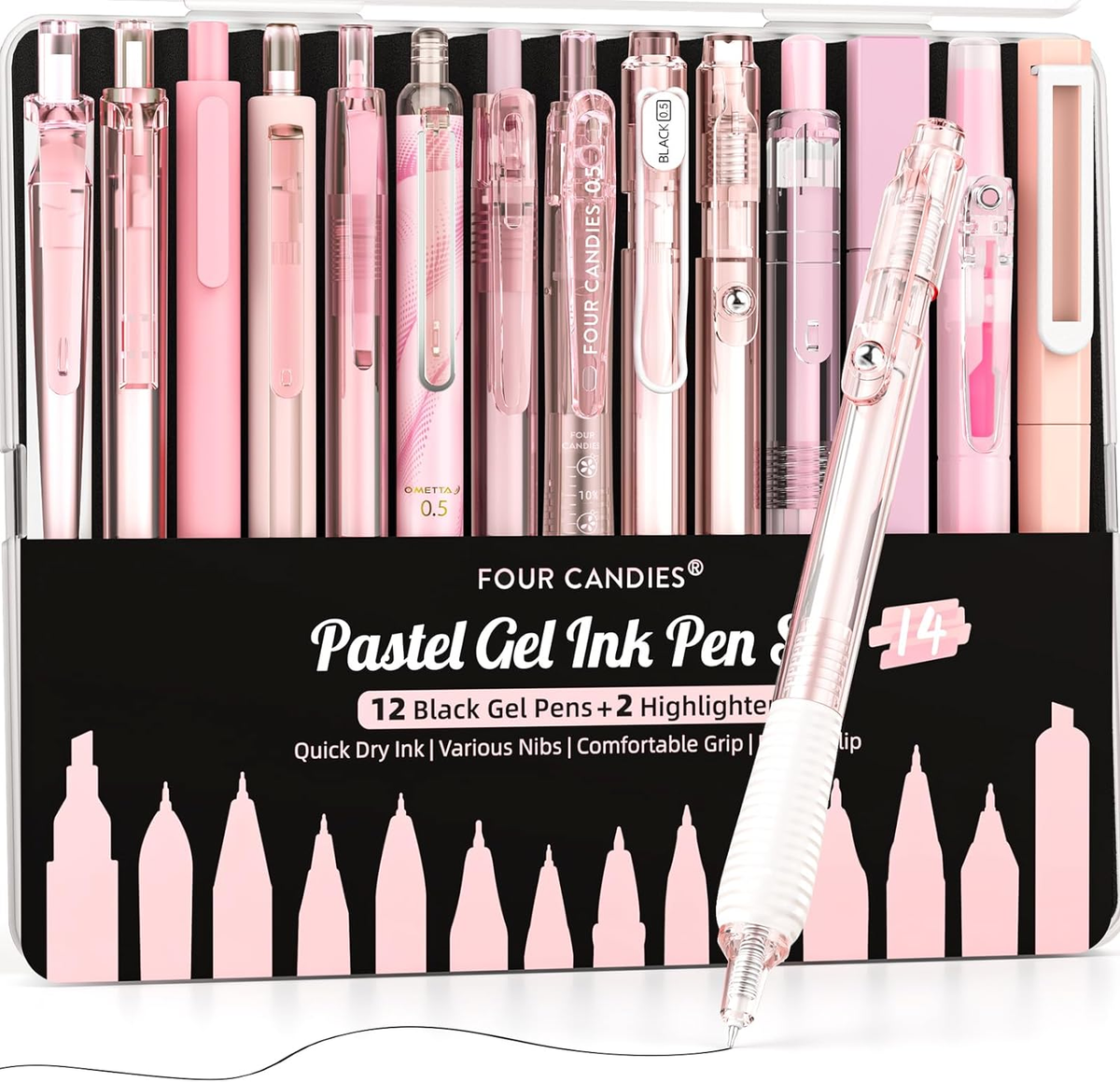 Four Candies 14Pack Pastel Gel Ink Pen Set,Cute Retractable 0.5Mm