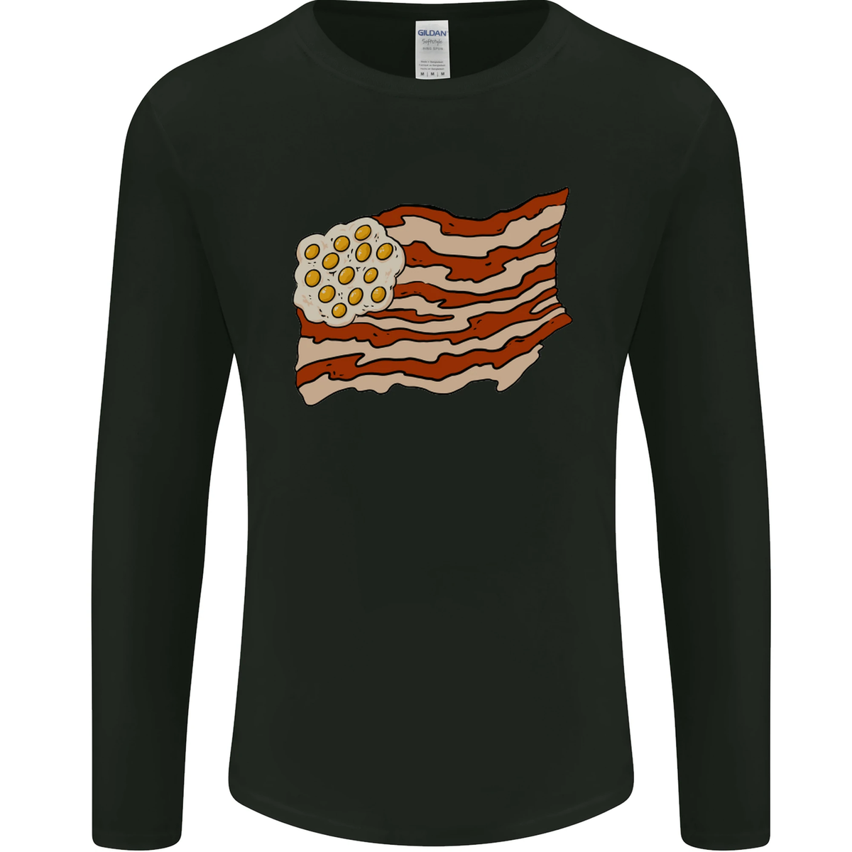 Bacon Egg Stars and Stripes Flag Funny USA Mens Long Sleeve T