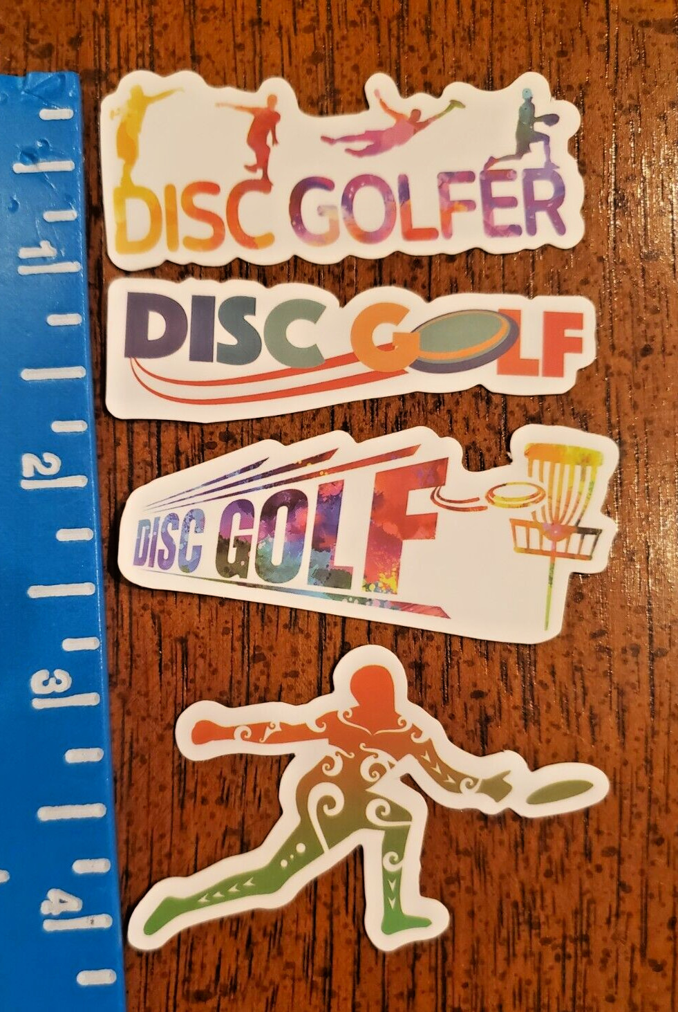 Sticker Lot 4 Stickers 2" Disc Golfer Frisbee Tie Dye Vinyl