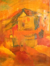 Vintage Expressionist landscape house oil painting
