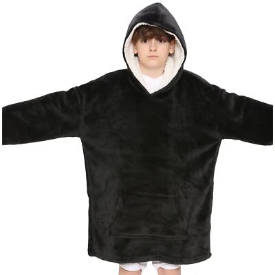 Kids Girls Boys Oversized Hoodie Black Snuggle Blanket Super Soft Warm Fleece