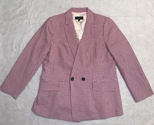 Talbots Blazer Womens 12P Petite Red Blue Houndstooth Coat Jacket Suit Business
