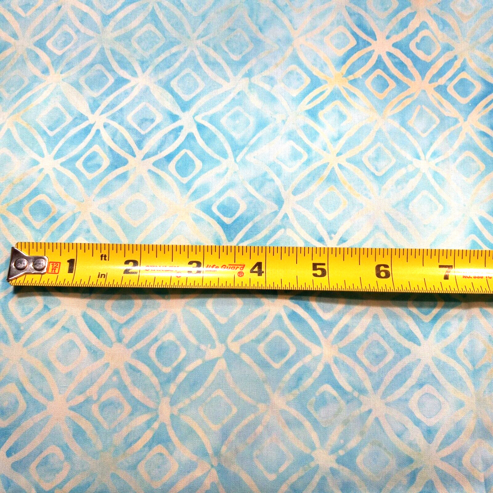 Aqua Blue Cream Geometric True Batik Reversible Quilt Cotton 1 Yard