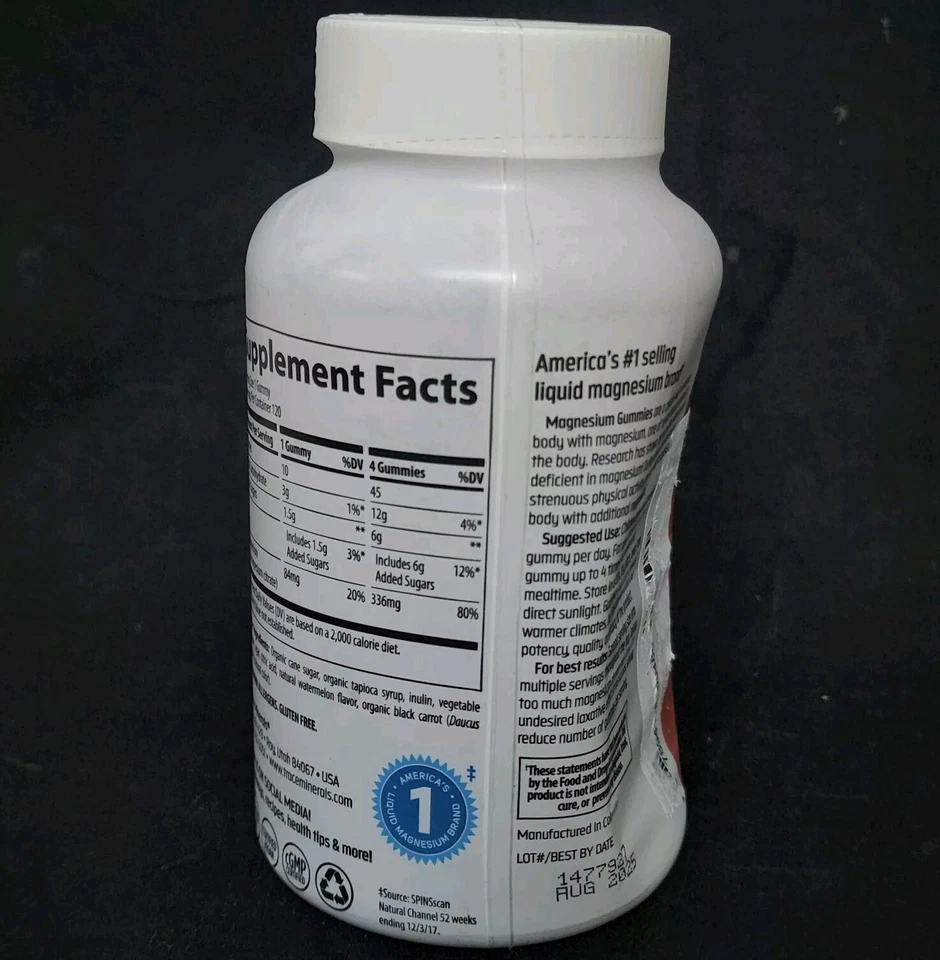 Gomitas de magnesio Trace Minerals 120 quilates bajas en azúcar para niños y adultos - sandía Foto 4 de 4