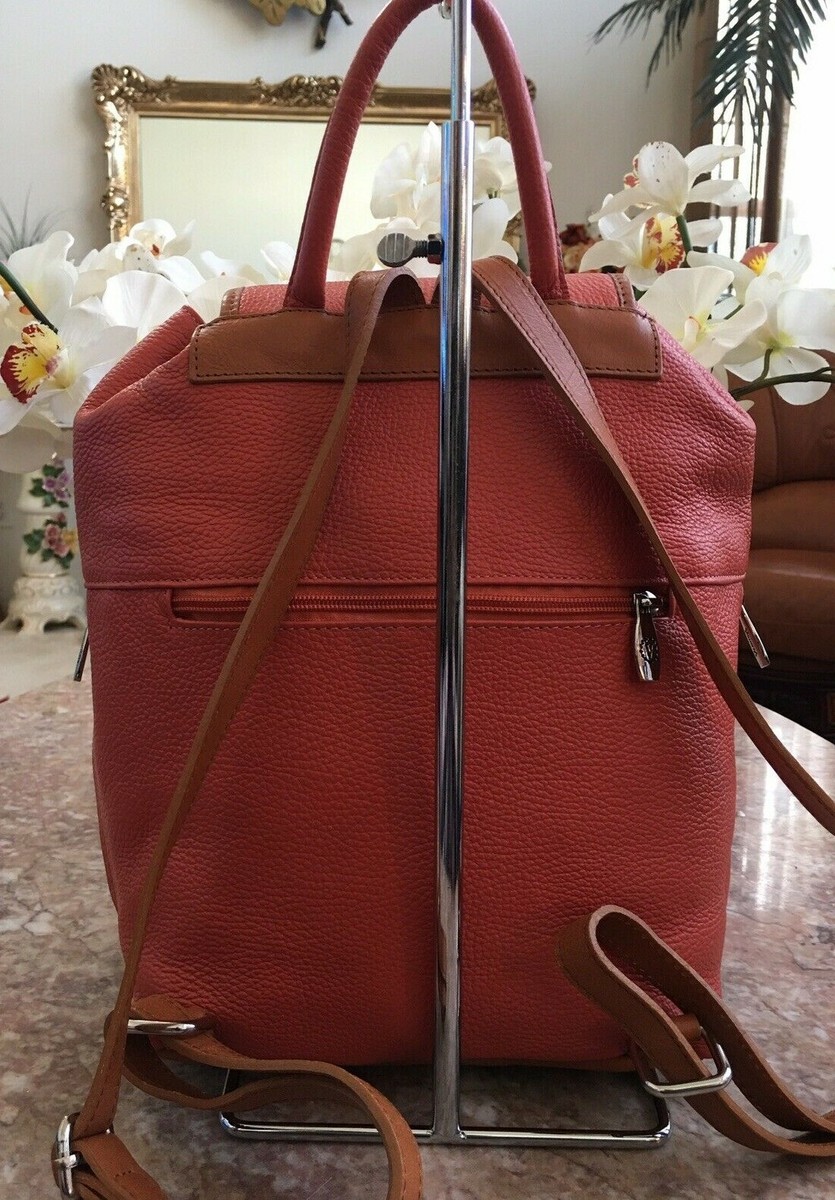 Valentina Orange Pebble Leather Backpack Bag Made In Italy  display picture 1