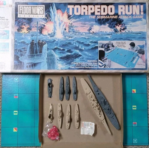 Vintage 1986 Torpedo Run Board Game Milton Bradley Floor Wars Almost Complete