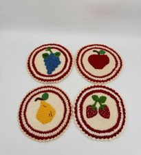 Lot of 4 Vintage Crochet Trivets Hot Pads Kitchen Cottagecore Fruit Grape Berry