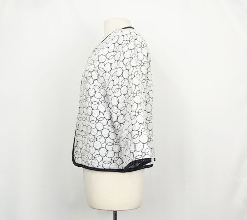 Louben Jacket White Black Quilted Circle Pattern Open Front Misses Size 14 - Picture 3 of 6