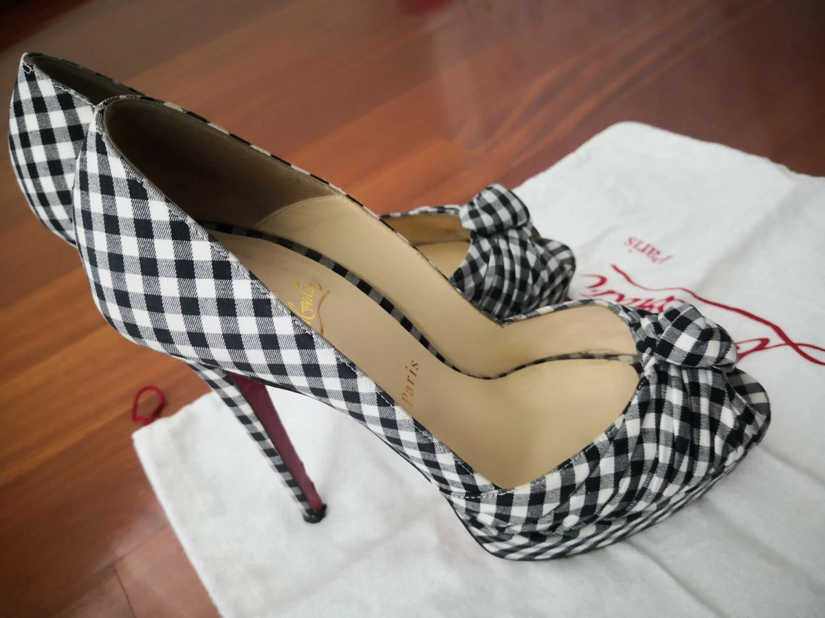 Louboutin Greissimo Gingham Black - White Platform Pumps | eBay