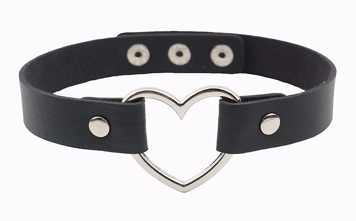 Punk Metal Heart Leather Choker Gothic Heart Ring Suede Choker Collar Necklace