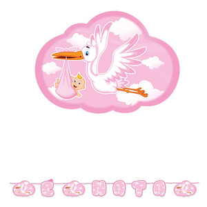 Nascita Bambina Festa Benvenuta Maxi Festone Cicogna Nuvola E Nata Mt 6 Ebay