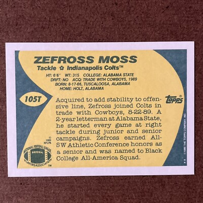 1989 Topps Traded Football Zefross Moss #105T Indianapolis Colts