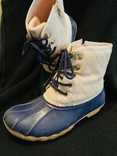 Crown and Ivy Girls Pink and Navy Sparkle Rim Duck Boots SZ 5