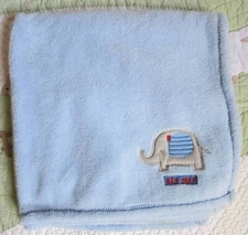 Cutie Pie Big Guy Elephant Blue Polyester Plush Fleece Baby Boy Blanket EUC