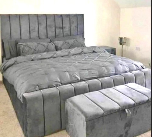 Panel Bed Frame Plush Velvet Upholstered Double king size-Gaslift storage option - Picture 2 of 10