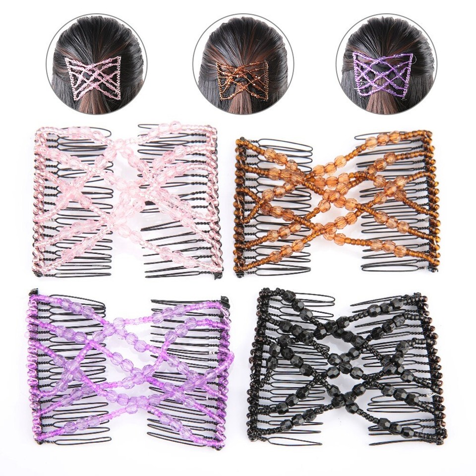 Magic Hair Comb Clip Beads Stretchy Double Comb Hair Disk Black TOU eBay