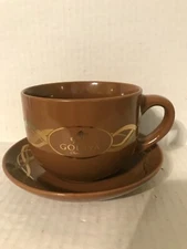 CALIFORNIA PANTRY 2008 GODIVA CHOCOLATIER LARGE BROWN CUP AND SAUCER