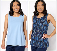 Denim  Co. Essentials Printed/Solid Jersey Tank Tops 2-Pack Sets Blue Haze XXS