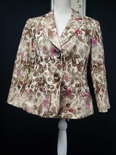 Lafayette 148 Floral Brocade Multicolor 2 Button Jacket Blazer 3/4 Sleeve Sz 10