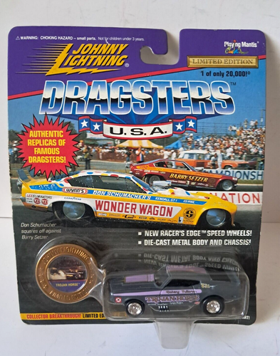 Trojan Horse Mustang Funny Car Dragster USA Johnny Lightning w/ Collector Coin