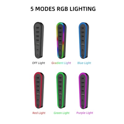 LED Gaming Dock Expansion Hub Splitter for P5 Slim/Professional Consoles 6-Port