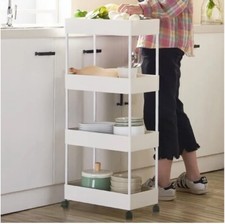 Chariot Roulant Meuble de Rangement Mobile sur 4 Paniers, Étagère sur roulettes
