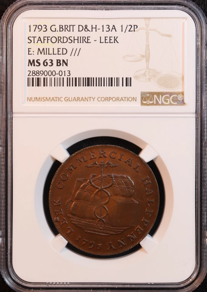 1793 Great Britain Staffordshire, Leek Conder 1/2 Penny - NGC MS63 - Superb! PQ+ - Image 3 of 4