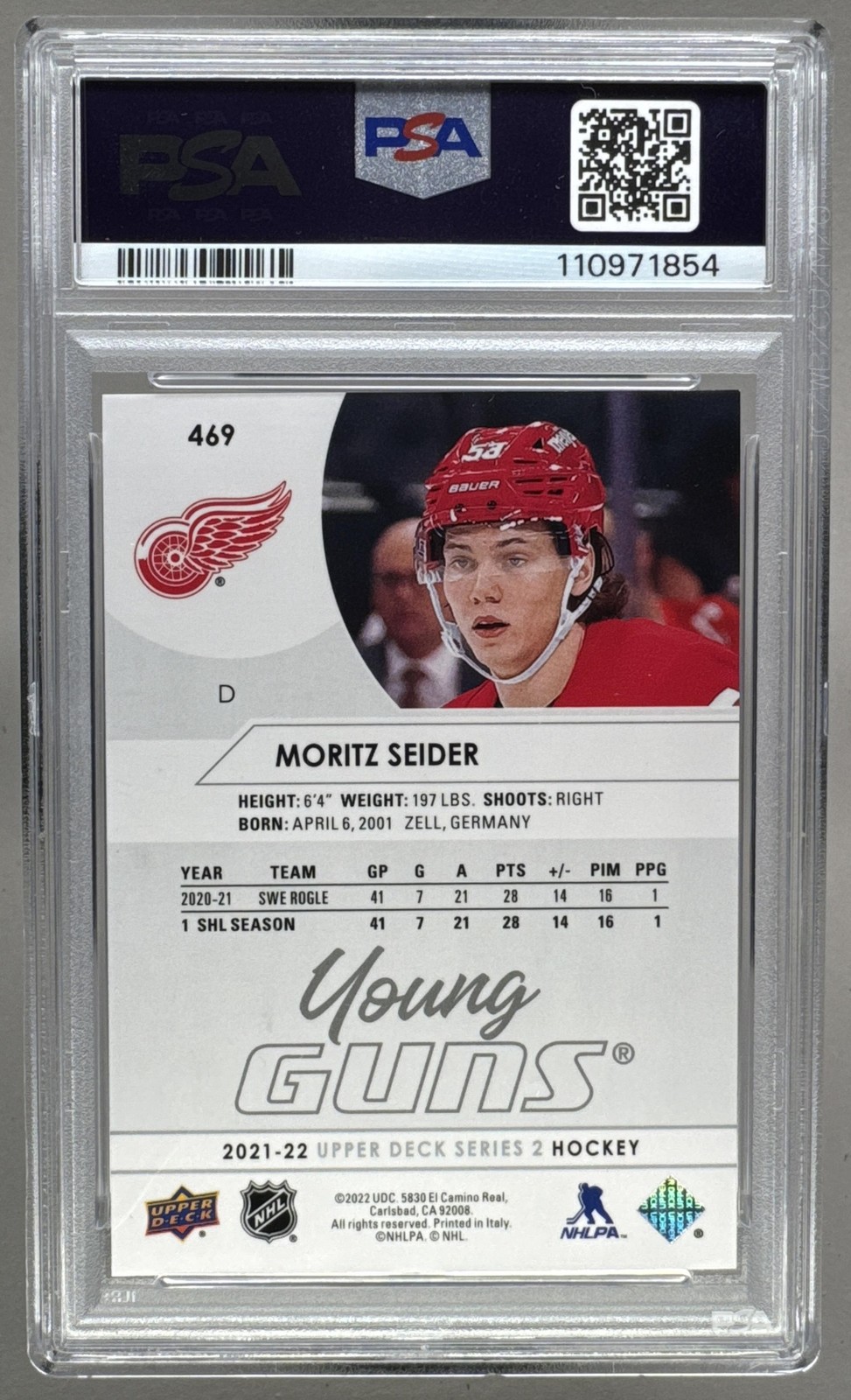 110971854 Moritz Seider 2021 Upper Deck #469 Rookie Young Guns RC PSA 10 view 2