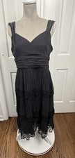 Eliza J Silk Chiffon Dress Black 12 Layered Lace & Chiffon Lined Sexy Chic LBD