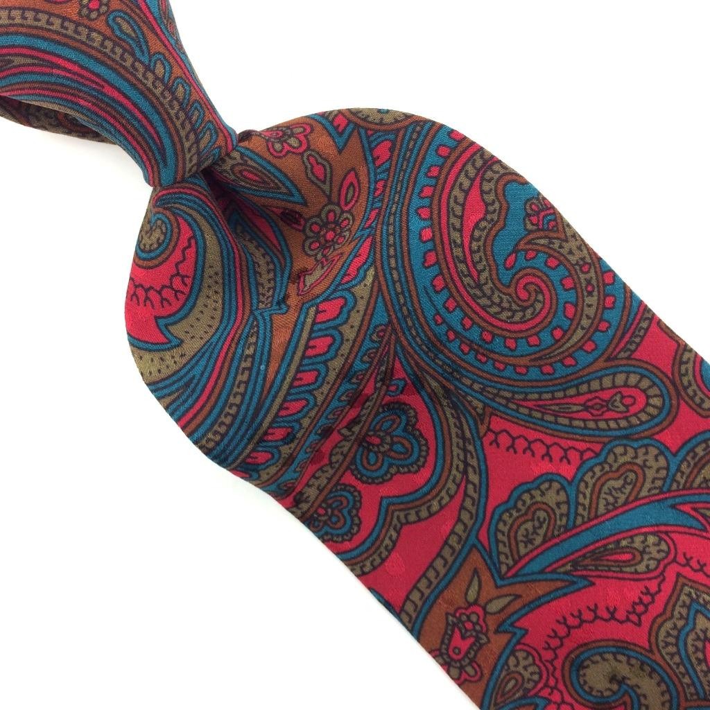 Art Nouveau Usa Made Tie Red Green Brown Silk Paisley Art Vintage/Rare Ties #I23