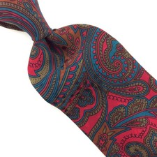 Art Nouveau Usa Made Tie Red Green Brown Silk Paisley Art Vintage/Rare Ties #I23