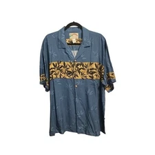 Paradise Found Hawaiian Button Down Shirt Blue Palm Print XL