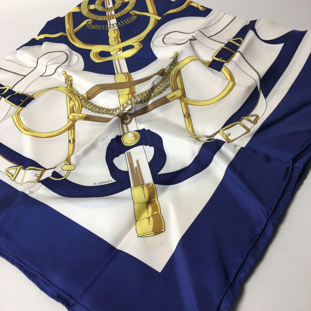 Hermes 90cm Navy Silk Scarf Preowned Excellent Condition No Box
